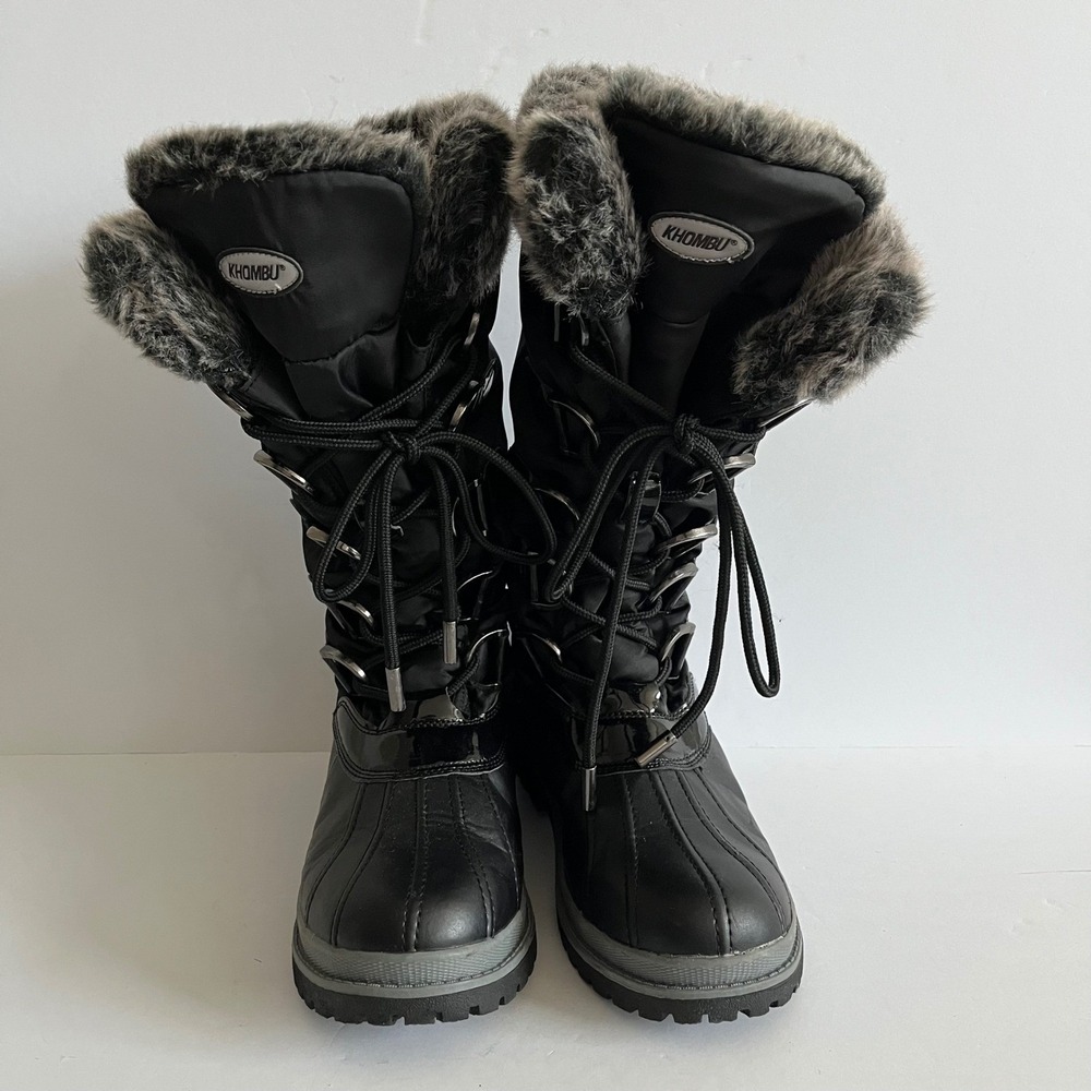 Khombu Women's Waterproof Winter Snow Boots Faux Fur Trim Black Size 9.5